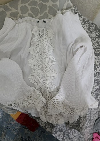 vintage dantel Detaylı Beyaz Bohem Uzun Kollu Bluz - Görsel 2