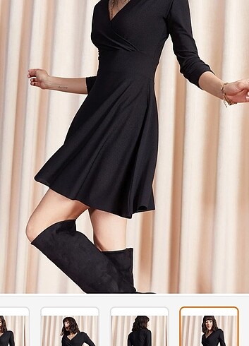 Siyah uzun kollu elbise - Görsel 2