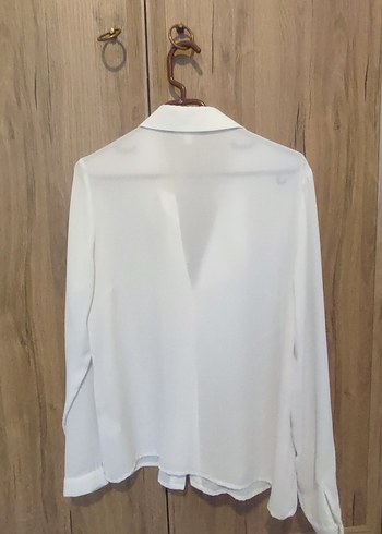 Beyaz koton V Yaka Fırfırlı Kadın Ofis gömlek 36 beden - Görsel 5