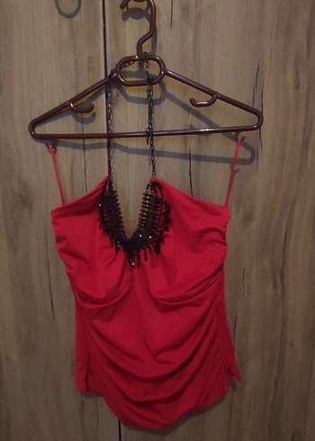 Adil ışık Kırmızı V boncuklu yaka Bluzu S beden - Görsel 6