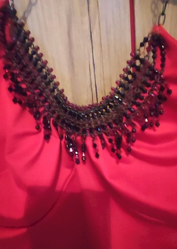 Adil ışık Kırmızı V boncuklu yaka Bluzu S beden - Görsel 3