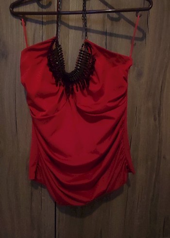 Adil ışık Kırmızı V boncuklu yaka Bluzu S beden - Görsel 5