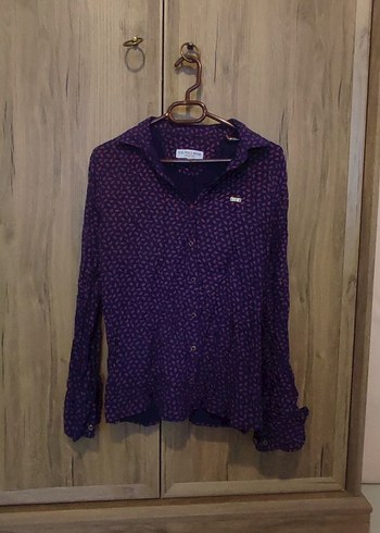 U.s Polo Mor Desenli V Yaka Uzun Kollu Gömlek 36 beden - Görsel 2