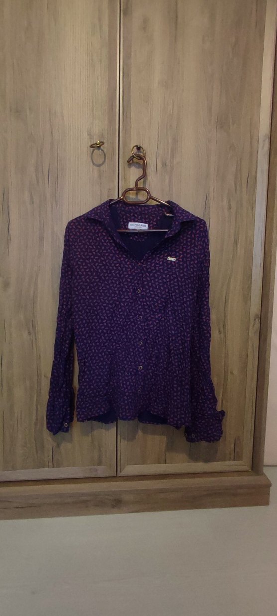 U.s Polo Mor Desenli V Yaka Uzun Kollu Gömlek 36 beden - Görsel 2