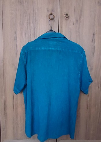 Şile bezi turkuaz Kısa Kollu Erkek Keten Gömlek S/M beden - Görsel 2