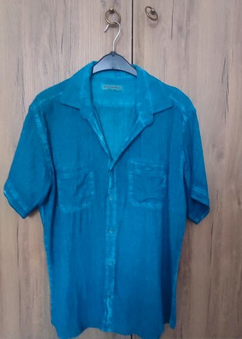 Şile bezi turkuaz Kısa Kollu Erkek Keten Gömlek S/M beden - Görsel 4