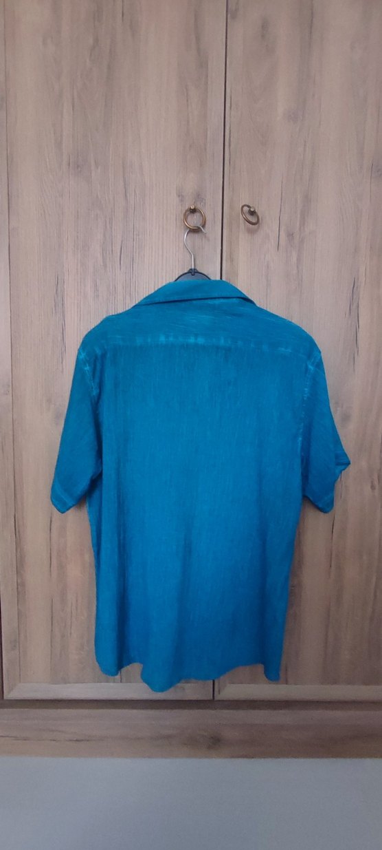 Şile bezi turkuaz Kısa Kollu Erkek Keten Gömlek S/M beden - Görsel 2