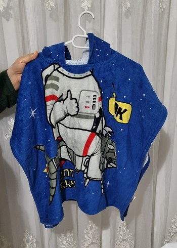 Koyu Mavi Kapüşonlu Astronot Baskılı Erkek Çocuk Bornozu - Görsel 6