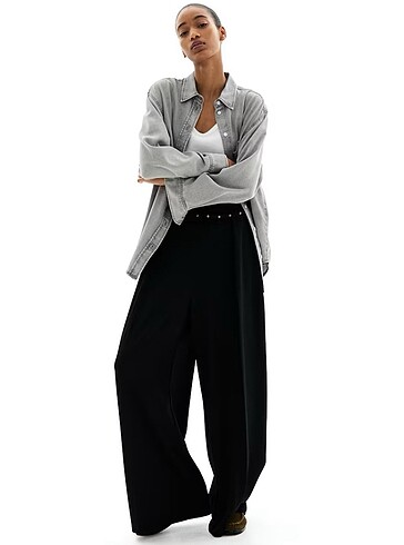 H&M H&M Kemerli Geniş Pantolon