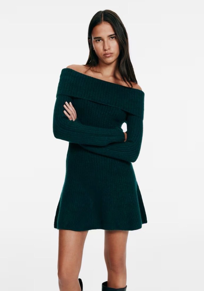 H&M Omuzları Açık Lastik Örgülü Elbise - Görsel 2