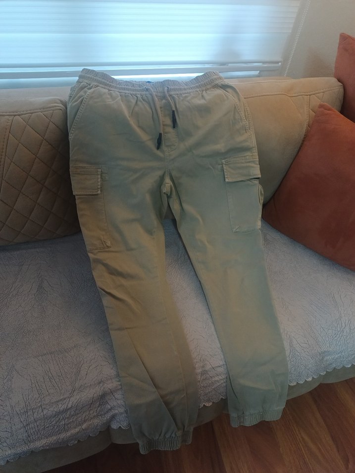 Camel renkli belden lastikli kargo pantolon 42 beden - Görsel 3