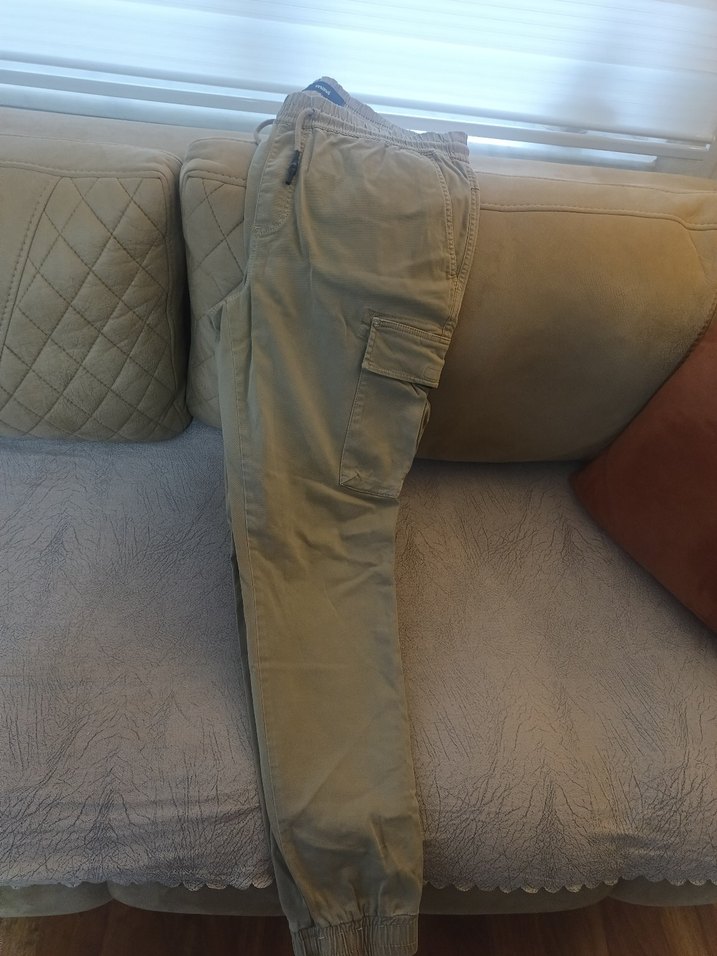 Camel renkli belden lastikli kargo pantolon 42 beden - Görsel 2