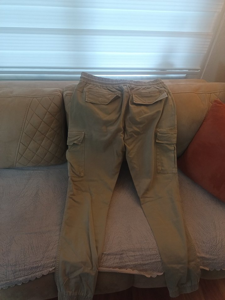 Camel renkli belden lastikli kargo pantolon 42 beden - Görsel 5