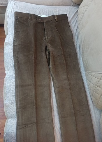 Taba rengi ince kadife Erkek Pantolon, Kemerli, Normal Boy - Görsel 3