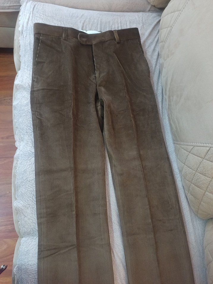 Taba rengi ince kadife Erkek Pantolon, Kemerli, Normal Boy - Görsel 3