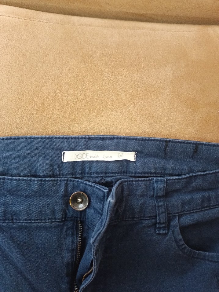 Düğmeli Lacivert Kadın Kot Pantolon - Görsel 3