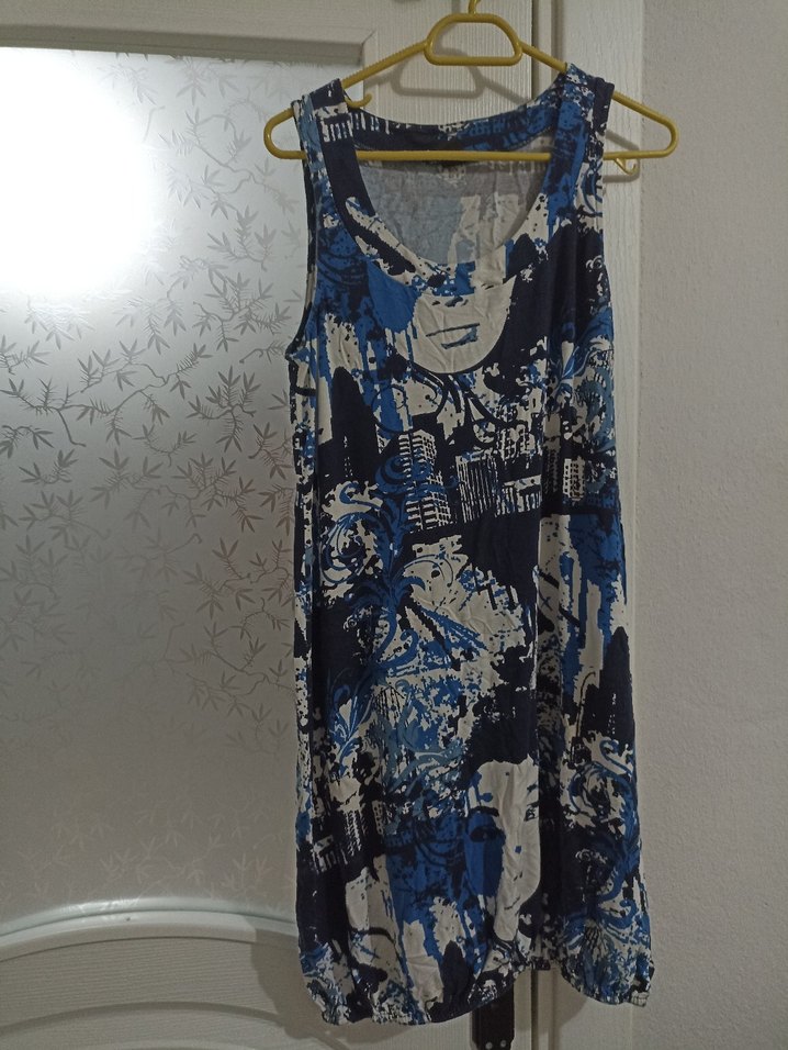 Mavi Gri Batik Desenli Salaş hamile ve deniz elbisesi - Görsel 2