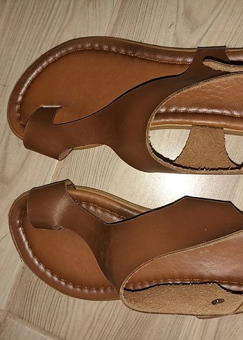 Kahverengi Deri Kadın  Sandalet - Görsel 2
