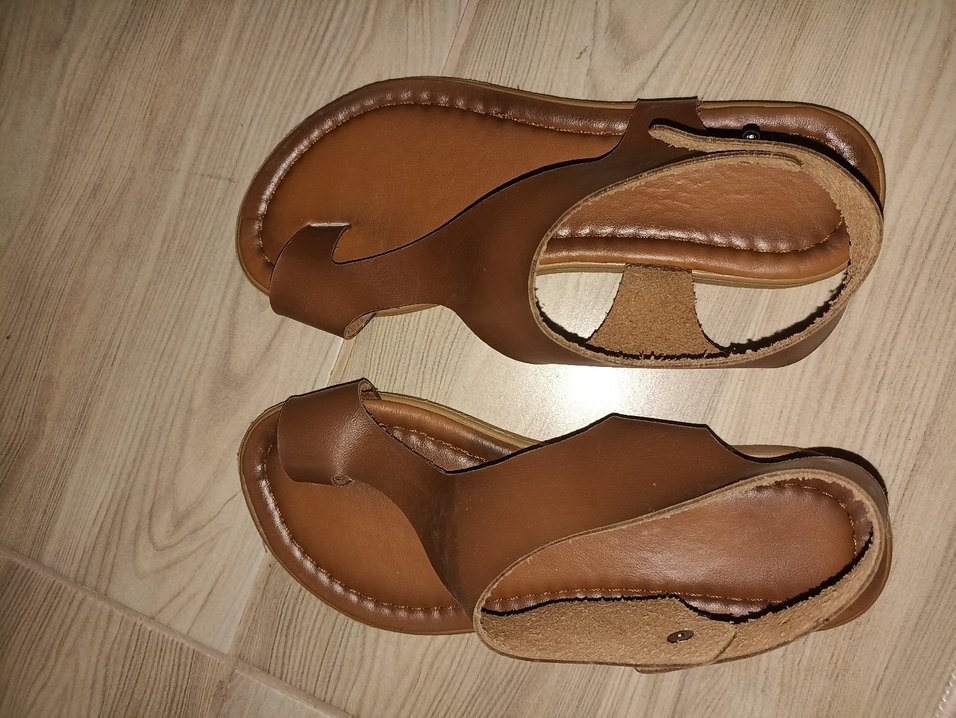 Kahverengi Deri Kadın  Sandalet - Görsel 2