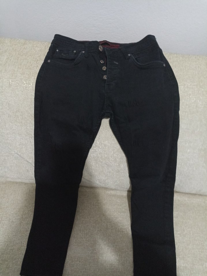 Düğmeli Siyah Desenli erkek Denim Jean - Görsel 3
