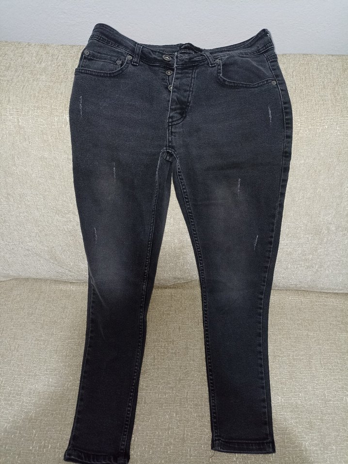 Gri Fermuarlı Denim erkek Pantolon - Görsel 3