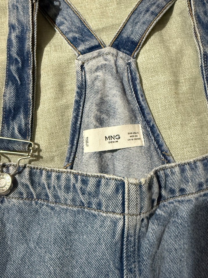 Mango Mavi Kot Kadın Midi Askılı Tulum - Görsel 3