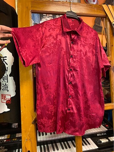 l/xl Beden bordo Renk Vintage desenli gömlek