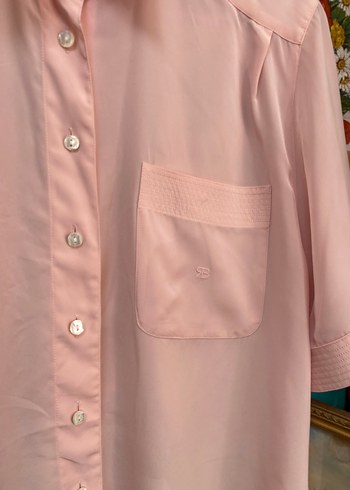 American Vintage Pembe Düğmeli Kısa Kollu Saten Gömlek