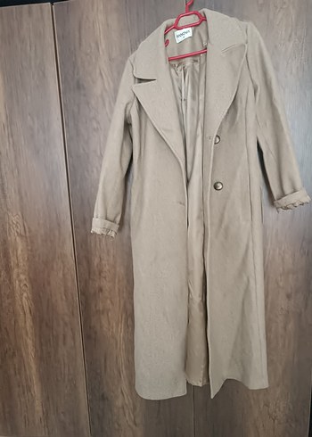 Bej Uzun Kadın Kaban Düğmeli - Görsel 2