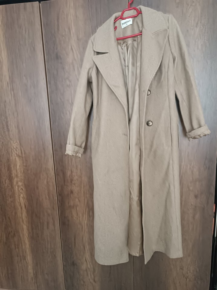 Bej Uzun Kadın Kaban Düğmeli - Görsel 2