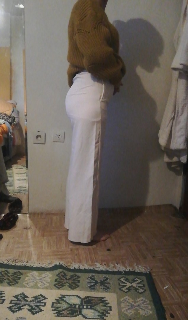 Düğmeli Beyaz Keten Kadın Pantolon - Görsel 4