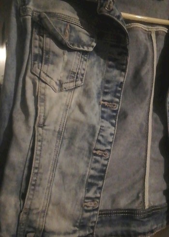 Düğmeli Kadın Kot Ceket Mavi Gri - Görsel 2