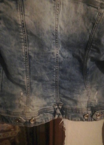 Düğmeli Kadın Kot Ceket Mavi Gri - Görsel 4