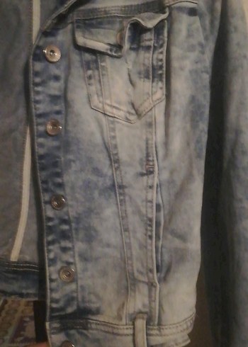 Düğmeli Kadın Kot Ceket Mavi Gri - Görsel 3