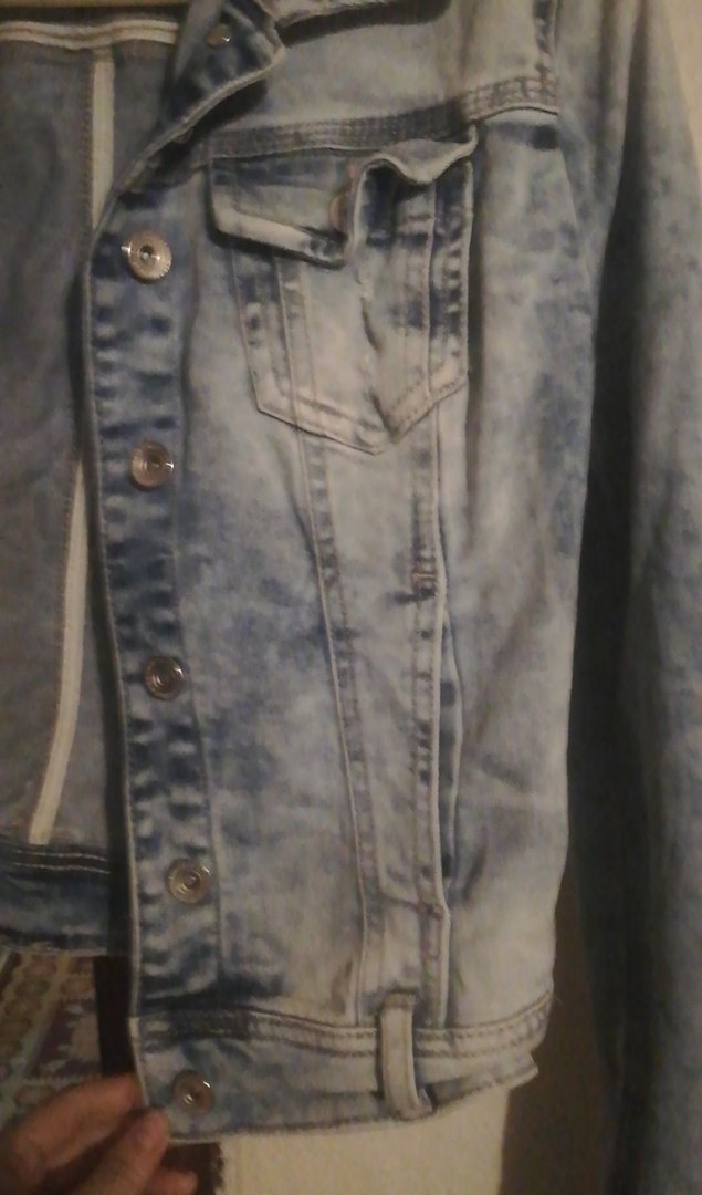 Düğmeli Kadın Kot Ceket Mavi Gri - Görsel 3