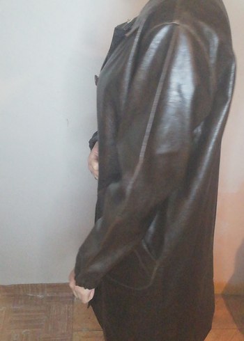 Düğmeli Kahverengi Deri Kadın Ceket - Görsel 3