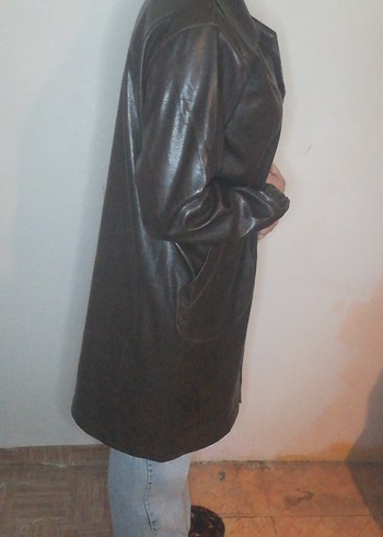 Düğmeli Kahverengi Deri Kadın Ceket - Görsel 2