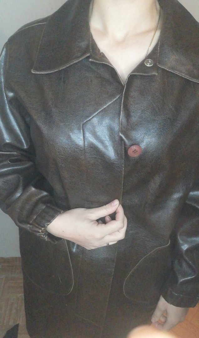 Düğmeli Kahverengi Deri Kadın Ceket - Görsel 4