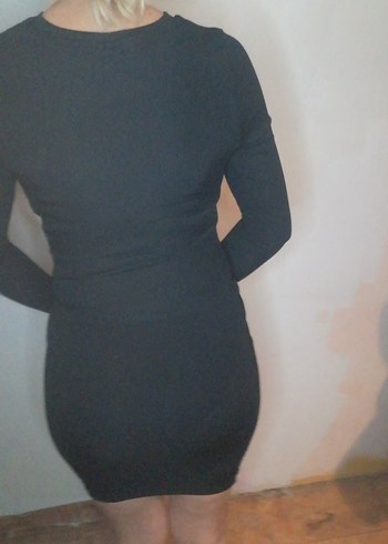 Uzun Kollu Siyah Midi Triko Elbise - Görsel 4