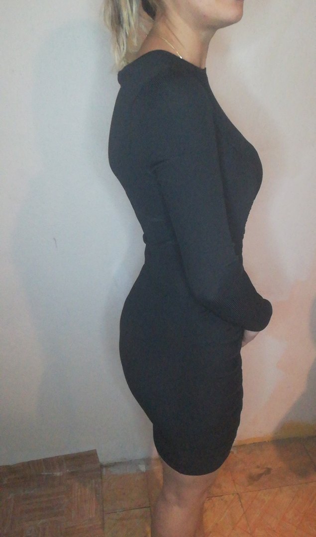 Uzun Kollu Siyah Midi Triko Elbise - Görsel 3