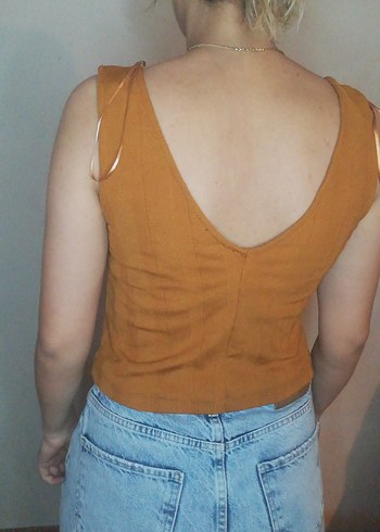 Zincir Detaylı V Yaka Keten Kadın Atlet - Görsel 2