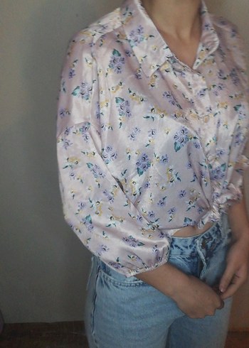 Pembe Çiçek Desenli Relaxed Fit Gömlek - Görsel 4