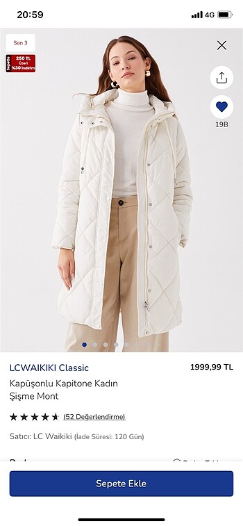 LCW BEYAZ KAPİTONE MONT