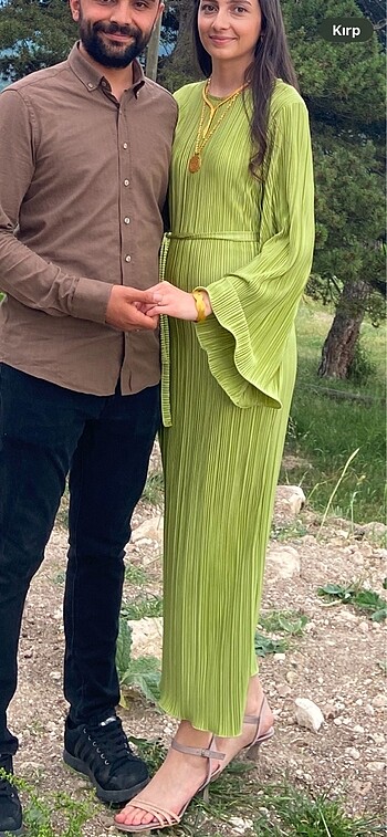 Yeşil kırinkıl elbise