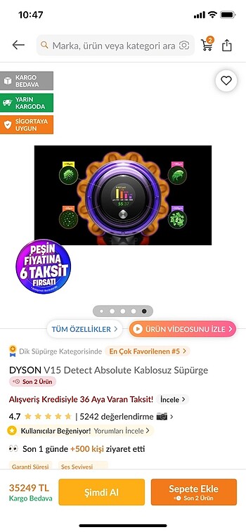 Beden Renk DYSON V15 DETECT ABSOLUTE SÜPÜRGE