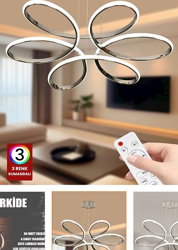 3 Renk Kumandalı gümüş Modern Avize