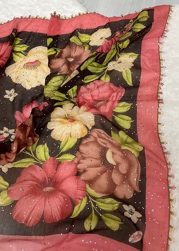 Kadın iğne oyalı eşarp simli - Görsel 3