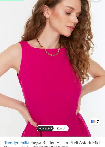 Trendyolmilla Fuşya Pilili Midi Elbise - Görsel 2