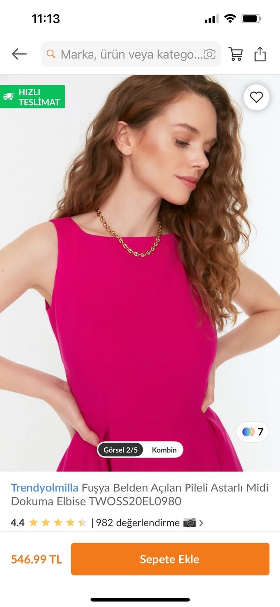 Trendyolmilla Fuşya Pilili Midi Elbise - Görsel 2