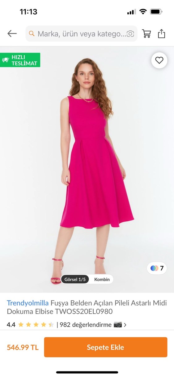 Trendyolmilla Fuşya Pilili Midi Elbise - Görsel 3